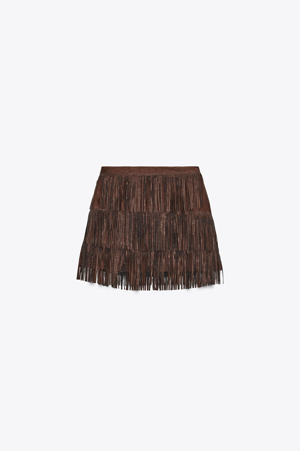 SHIMMERING FAUX SUEDE FRINGED SKIRT