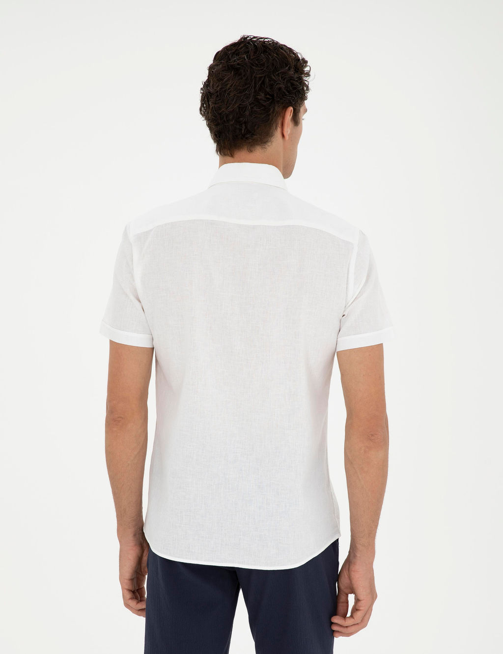 Beyaz Slim Fit Keten Kar___ml_ K_sakol G_mlek