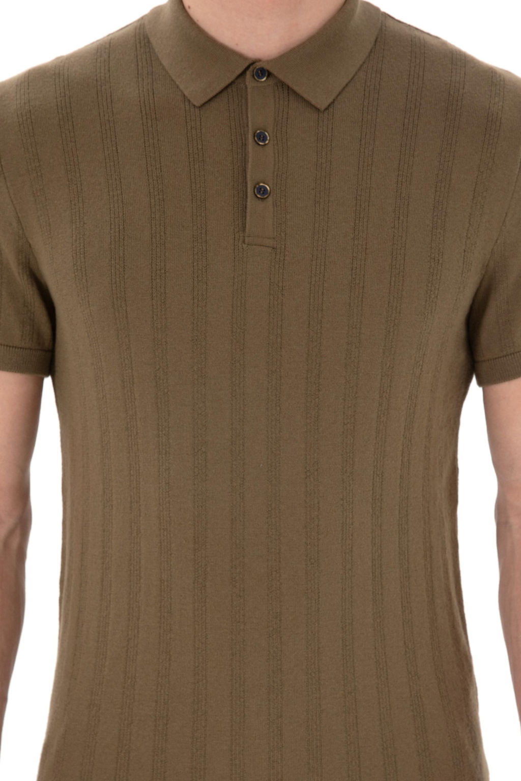 Erkek Slim Fit Polo Yaka Haki Triko Ti__rt