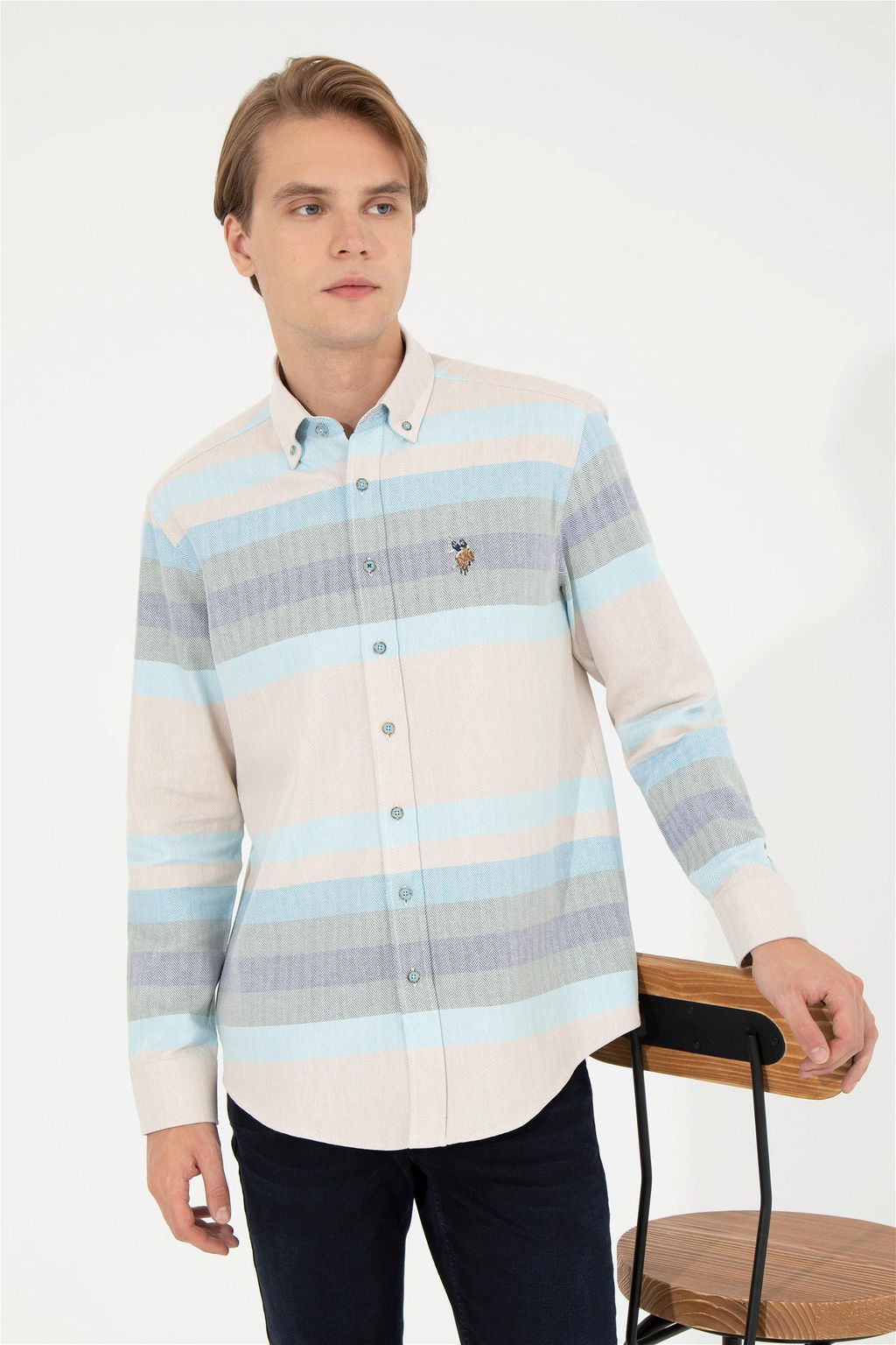 Мужская синяя скидка рубашки с длинным рукавом в корзине - U.s. polo assn фото 2