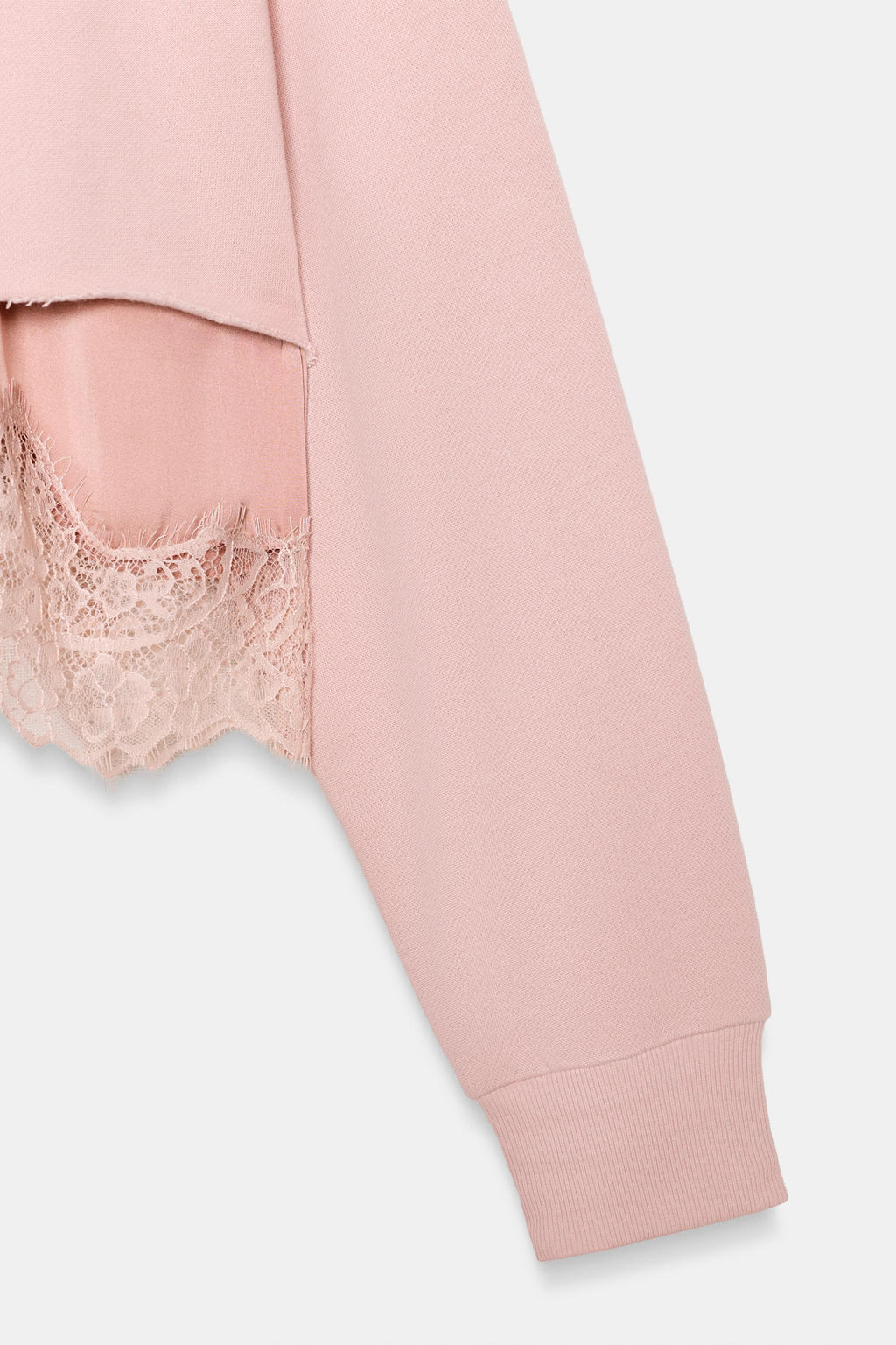 SUDADERA CROP COMBINADA ENCAJE / Rosa empolvado - Zara фото 6