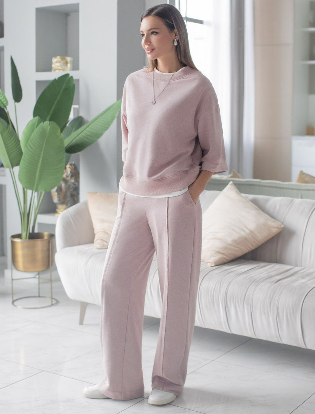 Свитшот свободный из петельчатого футера двухнитки с эластаном - Vilatte фото 5