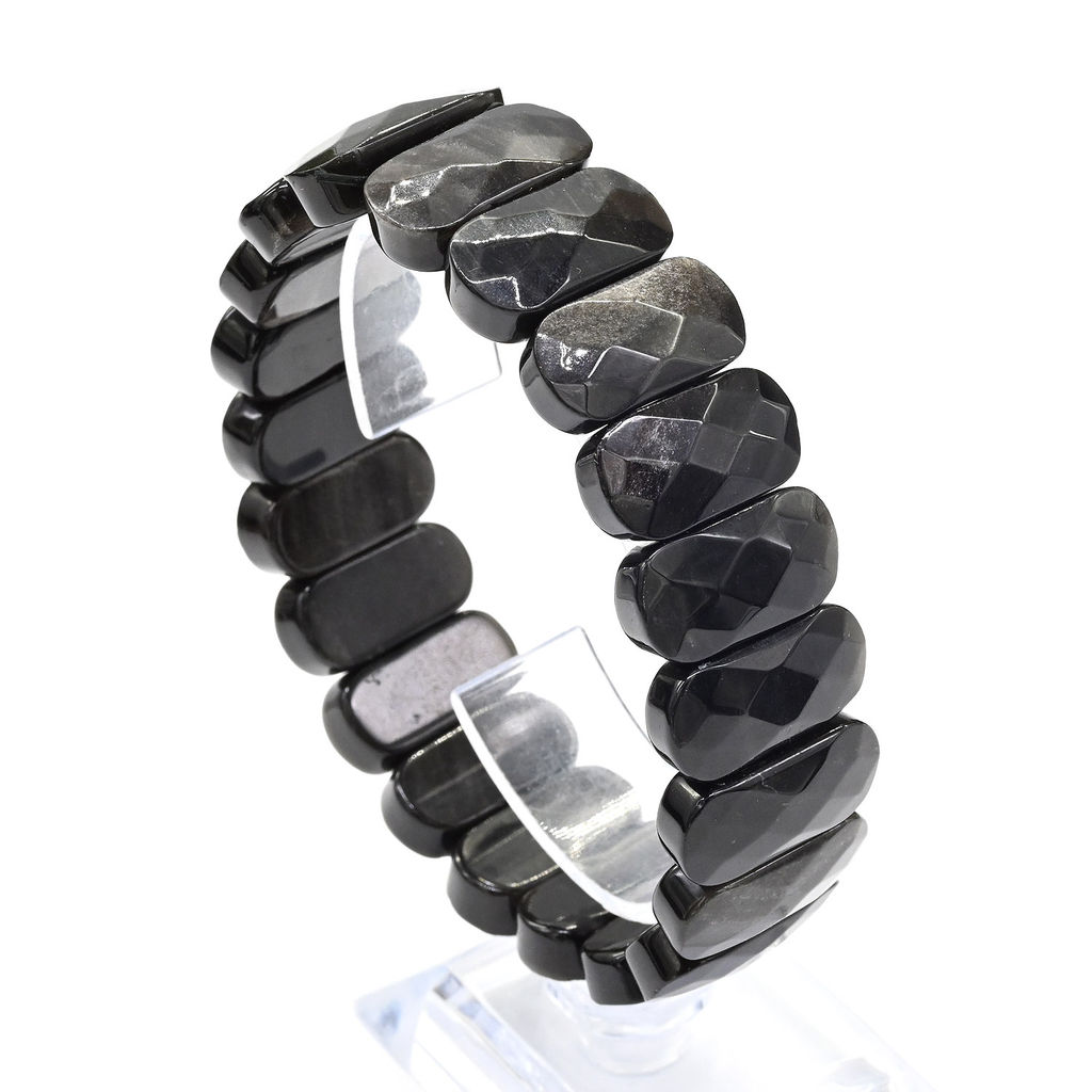 Браслет граненый 20*10мм из обсидиана седого