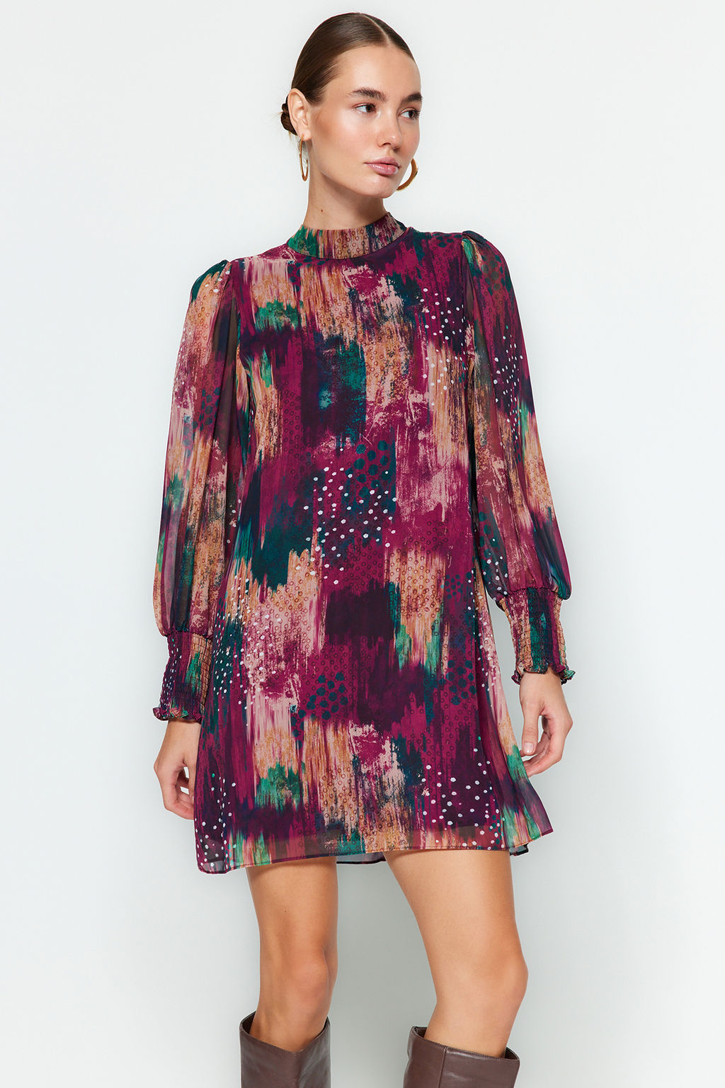 Trendyolmilla Mor Soyut Dokuma K?sl?k Elbise TWOAW24EL00573  фото 5