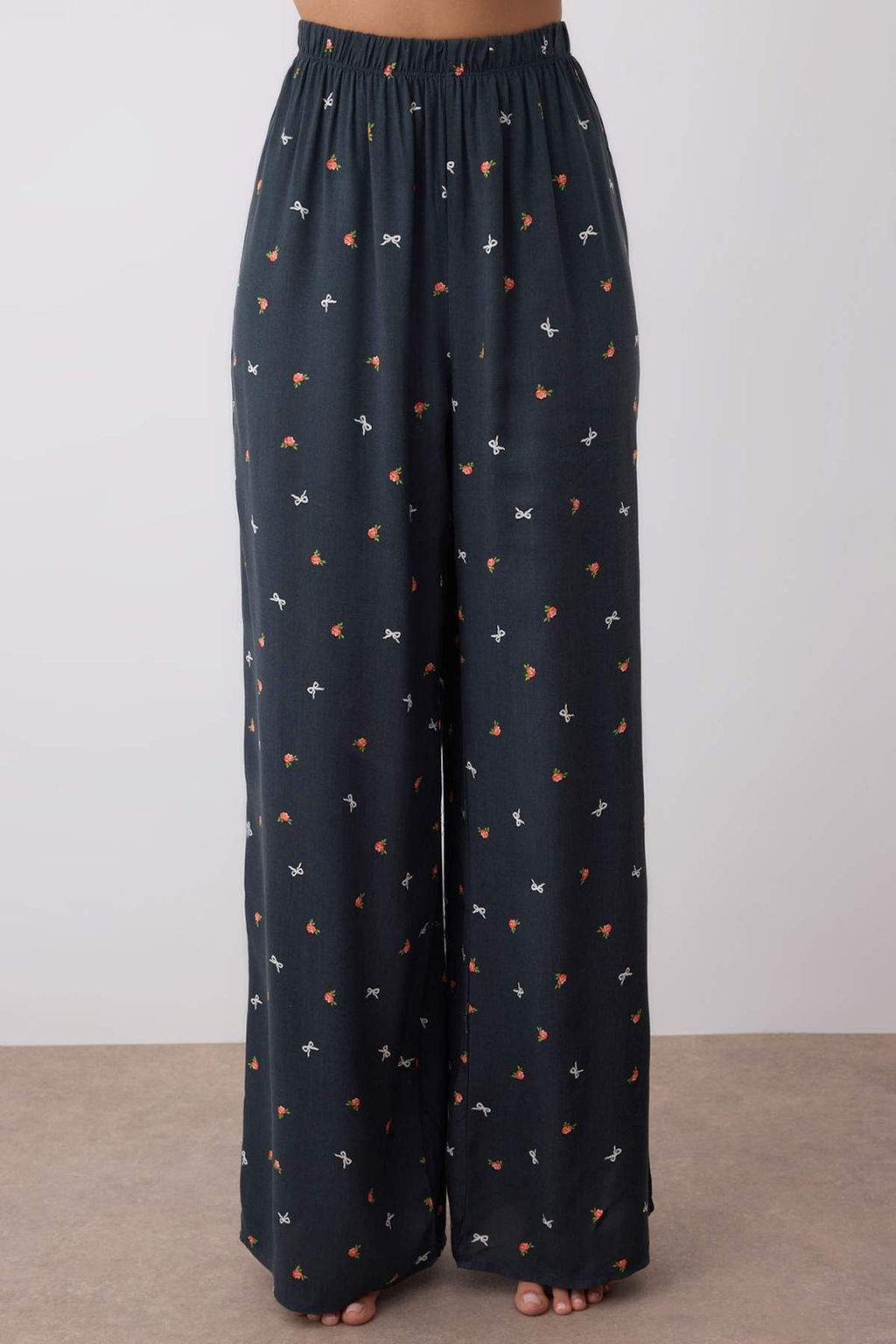 Cok Renkli Kurdele/Fiyonklu ve Cicekli Viskon Dokuma Pijama Tak?m? THMAW26PT00065 - Trendyolmilla фото 3