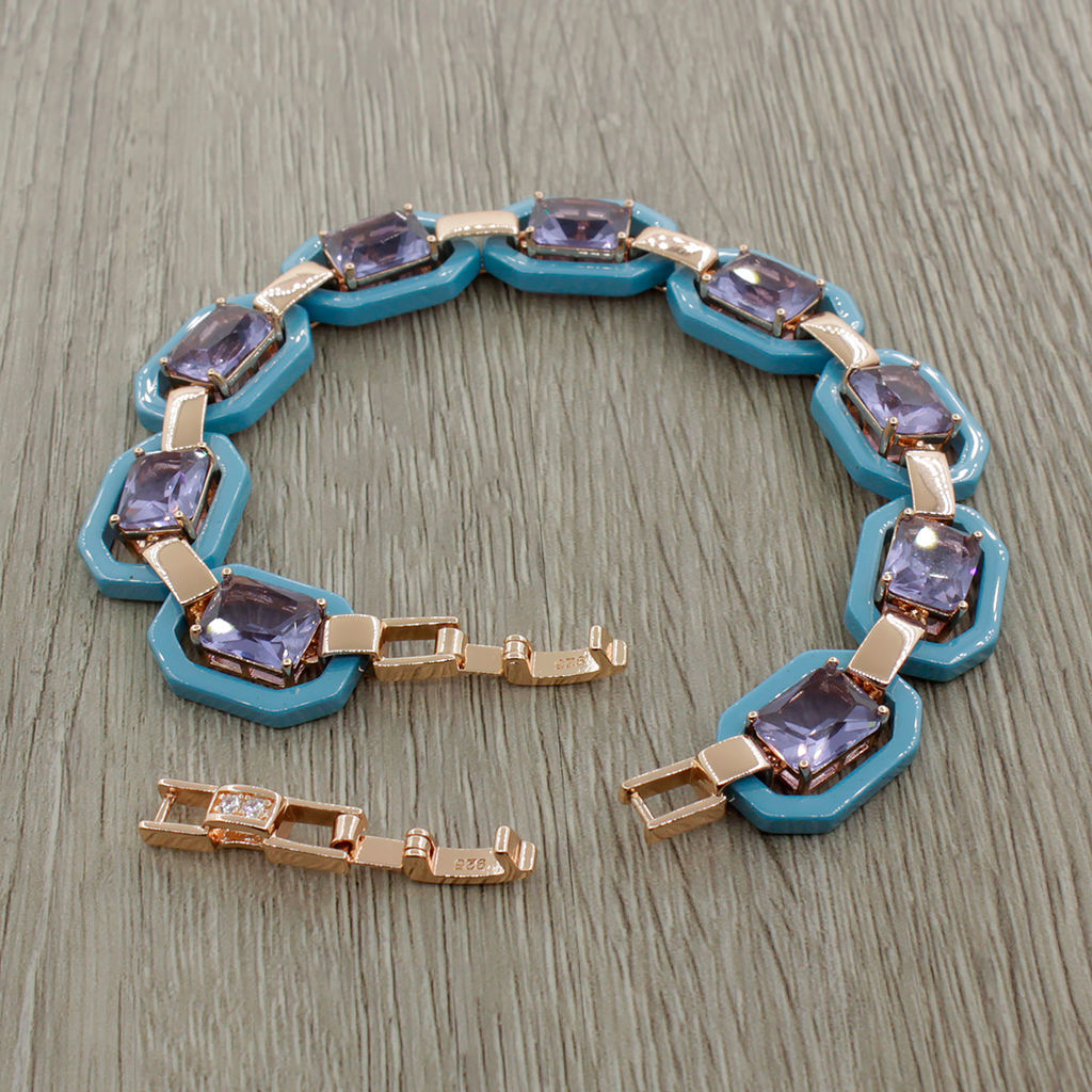 Браслет Октагон из голубой керамики с Александритом покрытие под золото, длина 18см - Agat77 фото 3