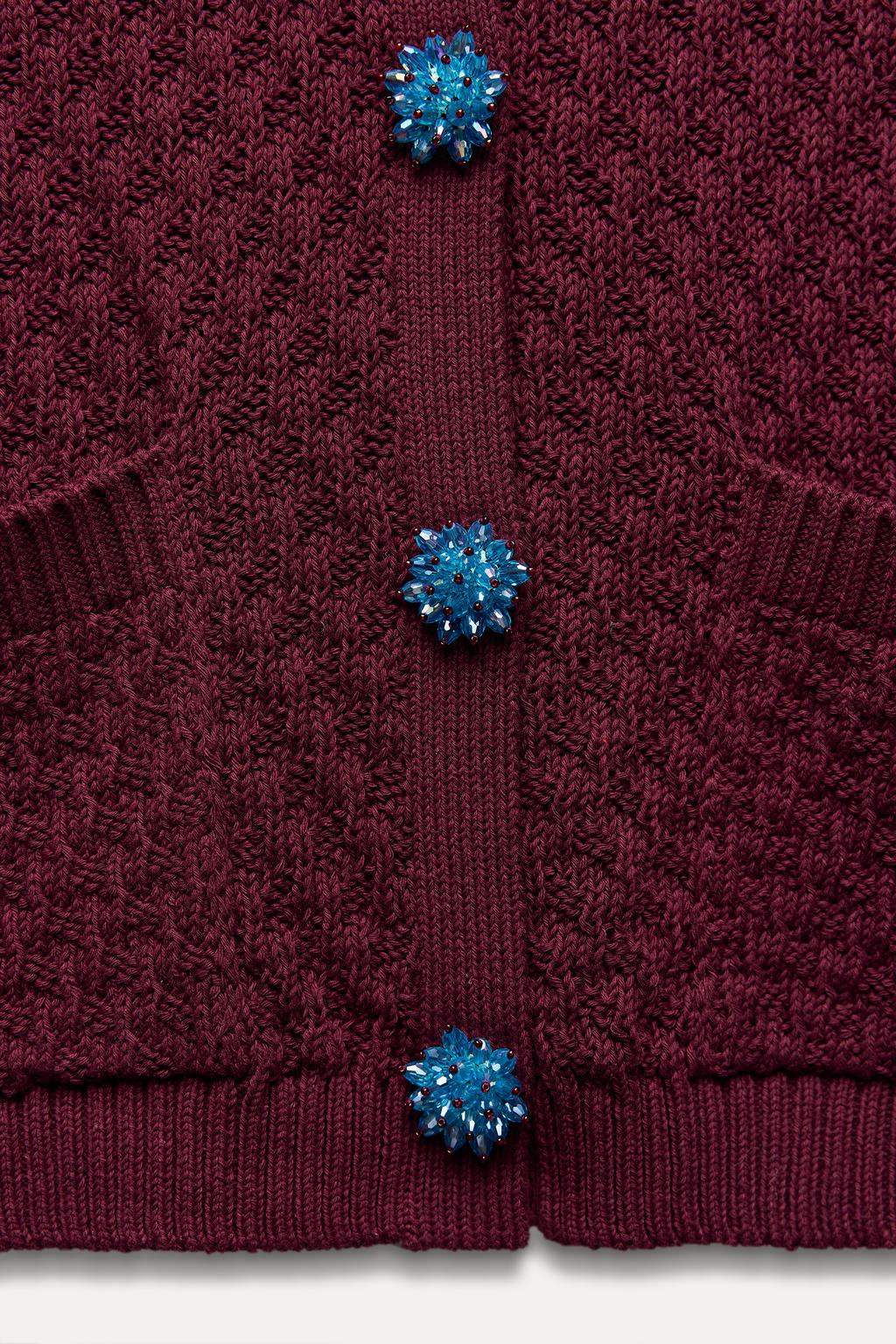 KNIT CARDIGAN WITH GEM BUTTON - Zara фото 9