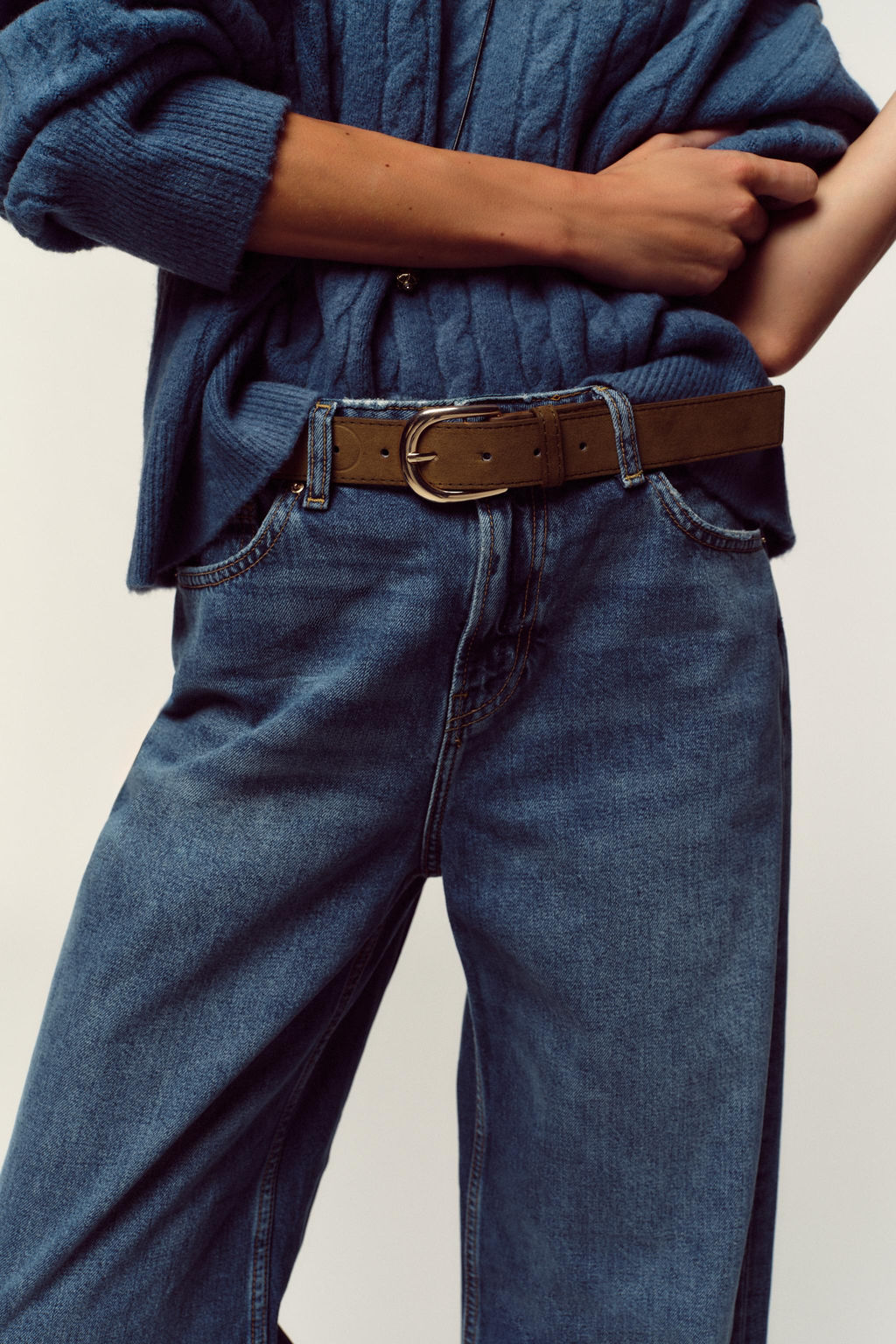 Z.08 WIDE-LEG CROPPED HIGH-WAIST JEANS WITH BELT - Zara фото 4