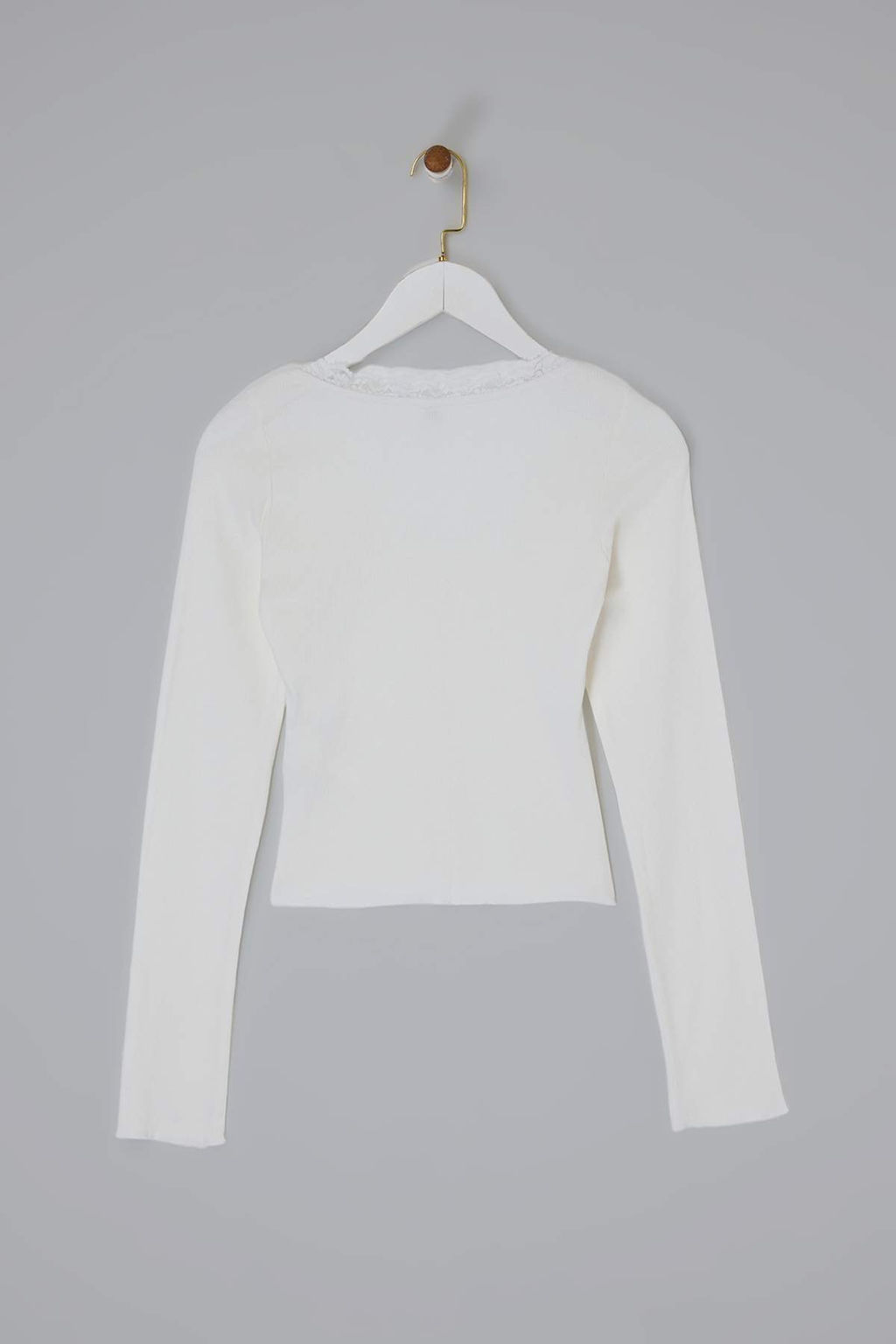 Ekru Fitted/Vucuda Oturan Havuz Yaka Dantel Detayl? Fitilli Esnek Orme Bluz TWOSS26BZ00070