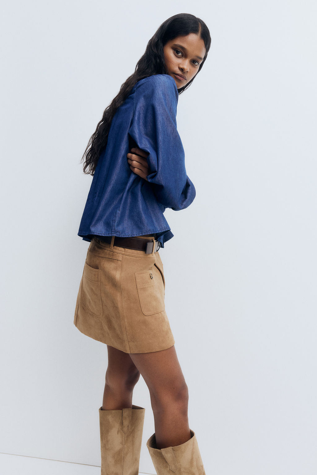 Blusa denim con ribetes de volante - H&m фото 5