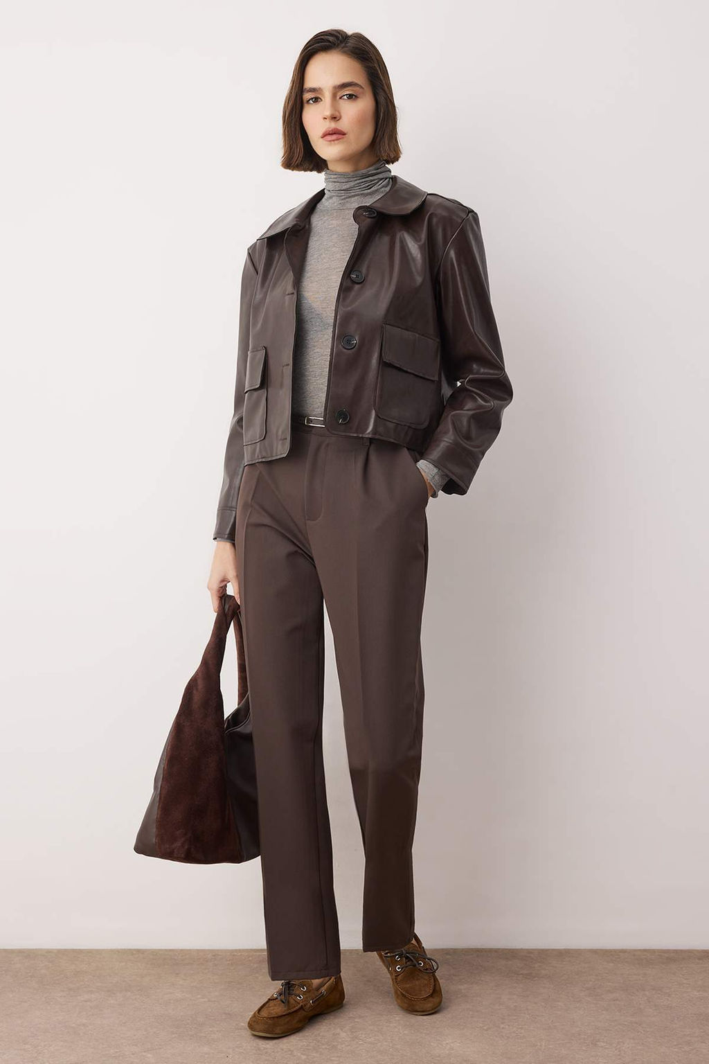 Kahverengi Kemerli Havuc/Salvar Kal?p Dokuma Pantolon TWOAW26PL00167 - Trendyolmilla фото 2