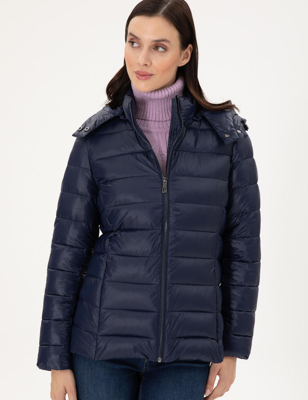 Lacivert Kap__onlu Kapitone Mont