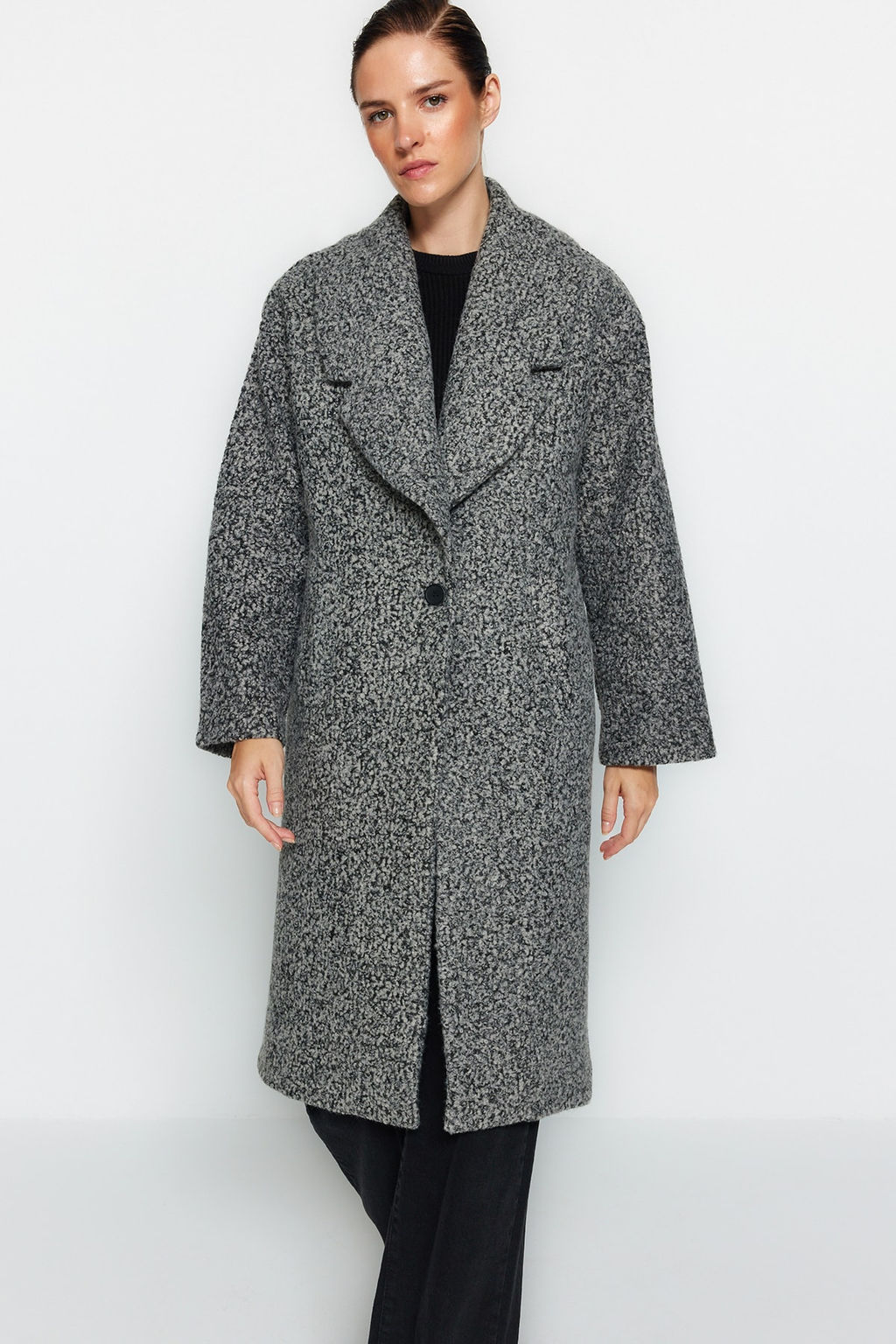 Trendyolmilla Antrasit Uzun Yunlu Oversize Kase Kaban TWOAW23KB00168  фото 4