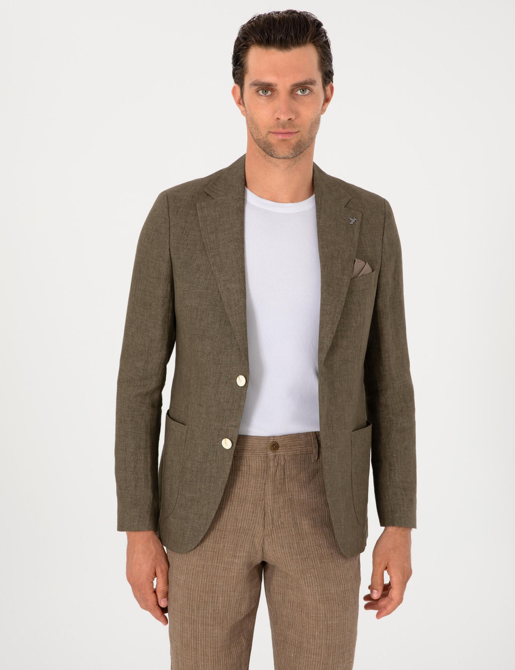 Haki Slim Fit %100 Keten Ceket