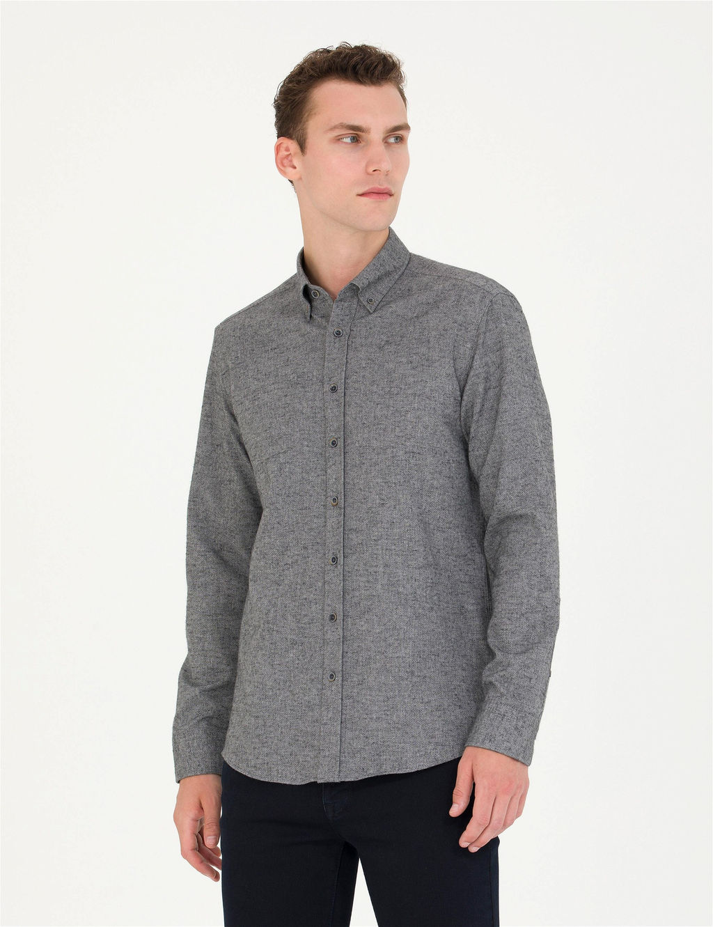 Gri Slim Fit Uzun Kollu G_mlek