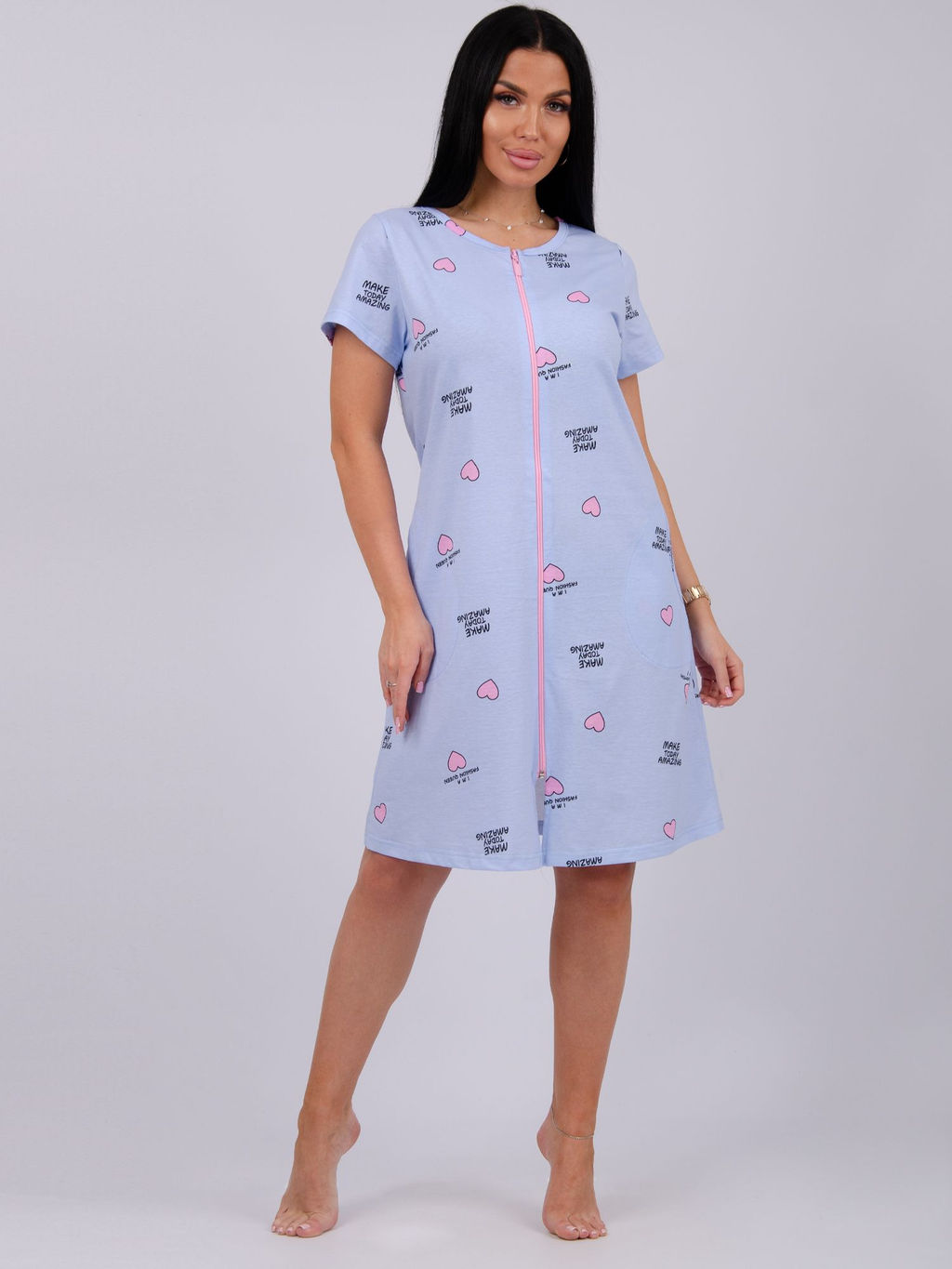 Халат Красотка 7 сердечки, трикотаж - Малина фото 2