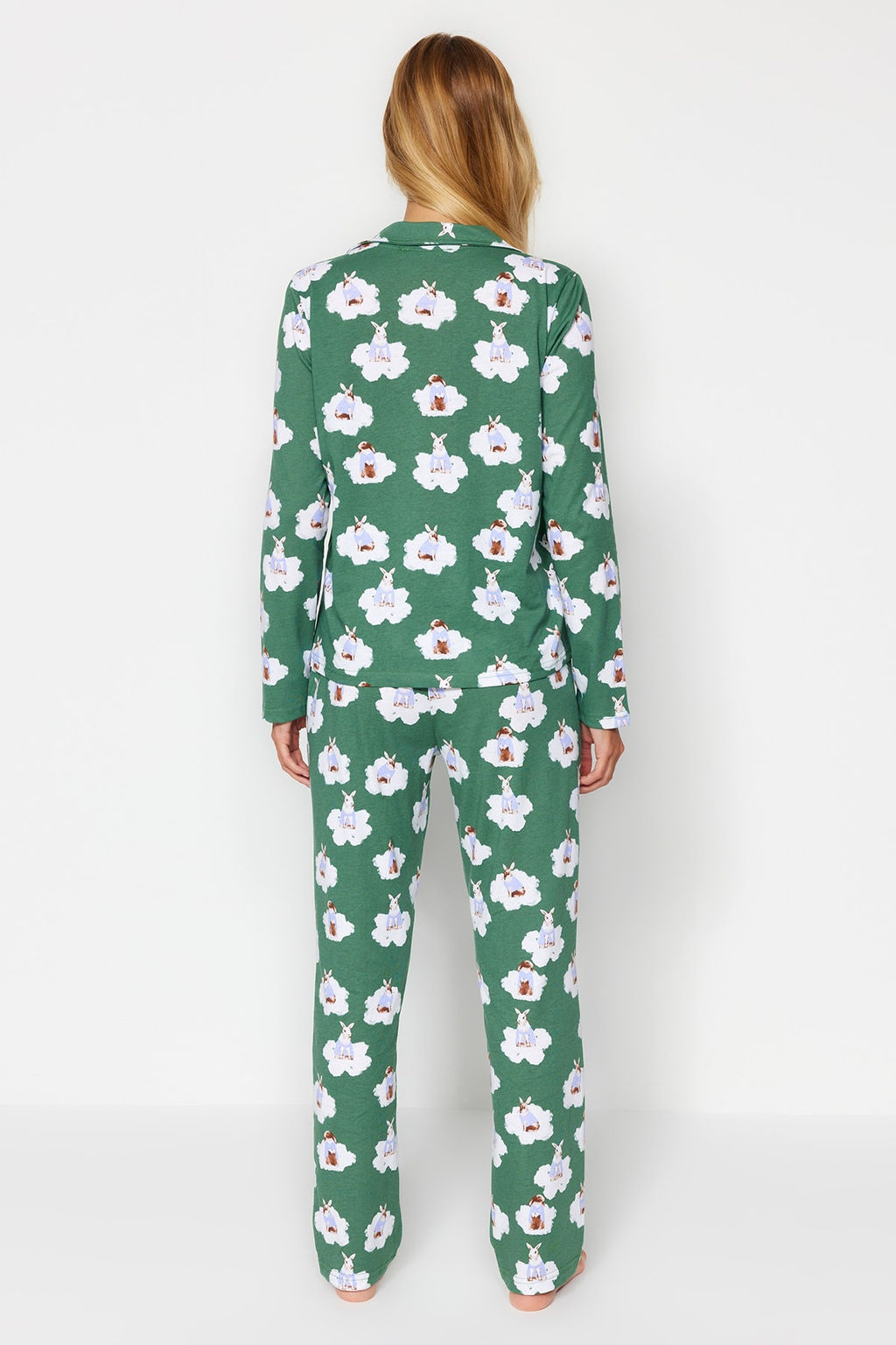 Trendyolmilla Ekru %100 Pamuklu Ay?c?kl? Gomlek-Pantolon Orme Pijama Tak?m? THMAW24PT00002  фото 22