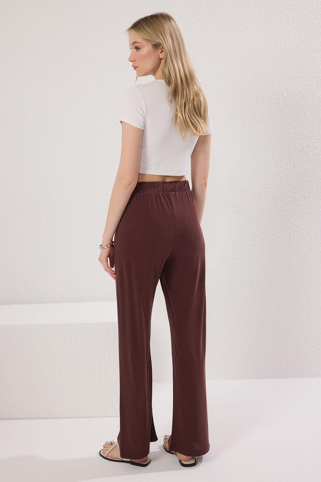 TRENDYOLMILLA Kahverengi More Sustainable Modal Ak?skan Kumasl? Straight Esnek Orme Pantolon TWOSS25PL00085  фото 5