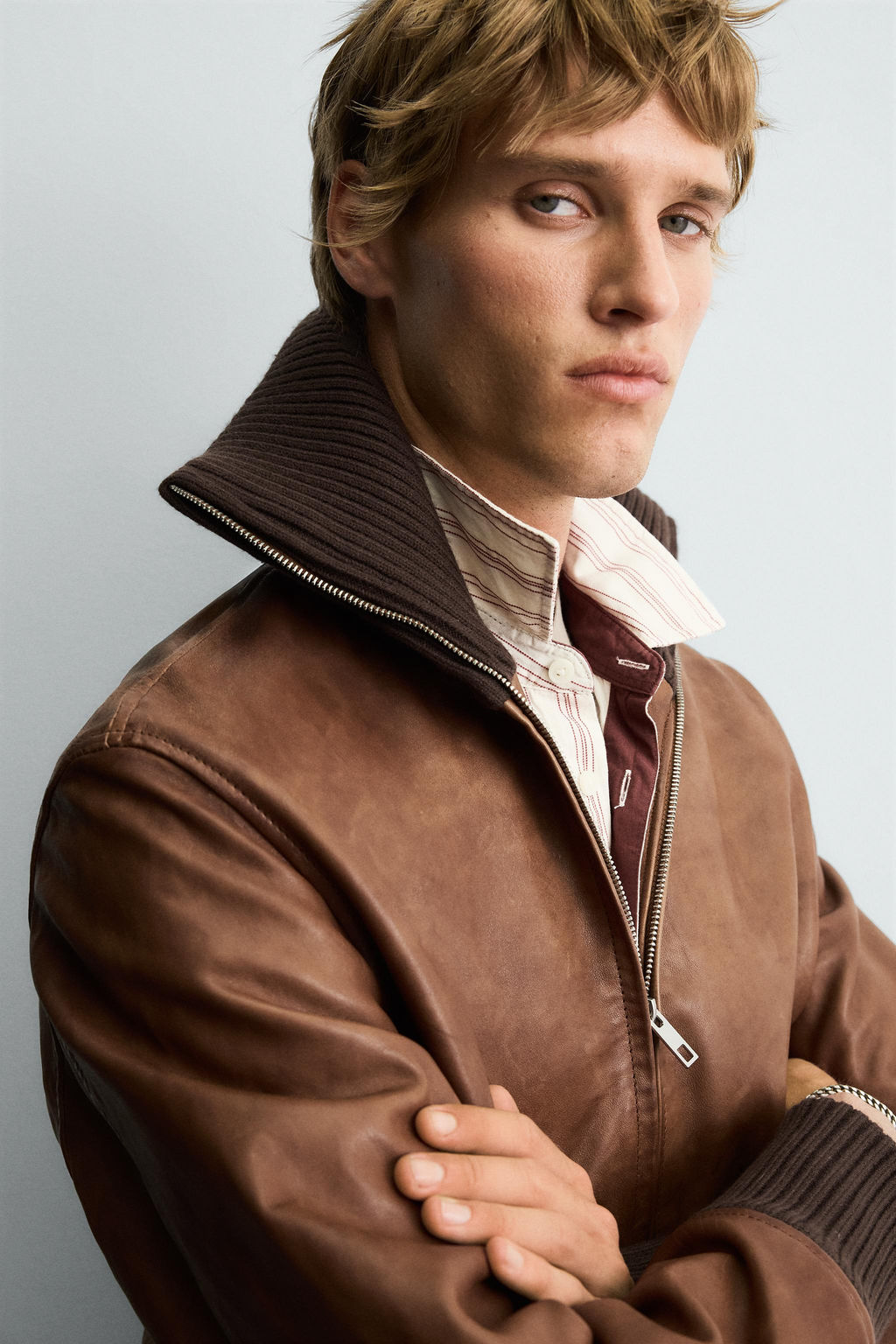 REGULAR FIT LEATHER JACKET - Zara фото 5