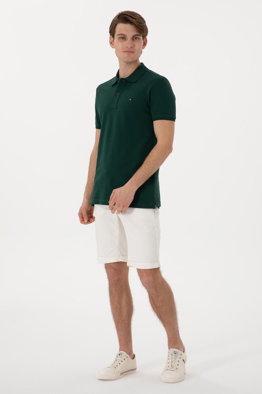 Erkek Slim Fit Polo Yaka Koyu Ye_il Basic Ti__rt - U.s. polo assn фото 4