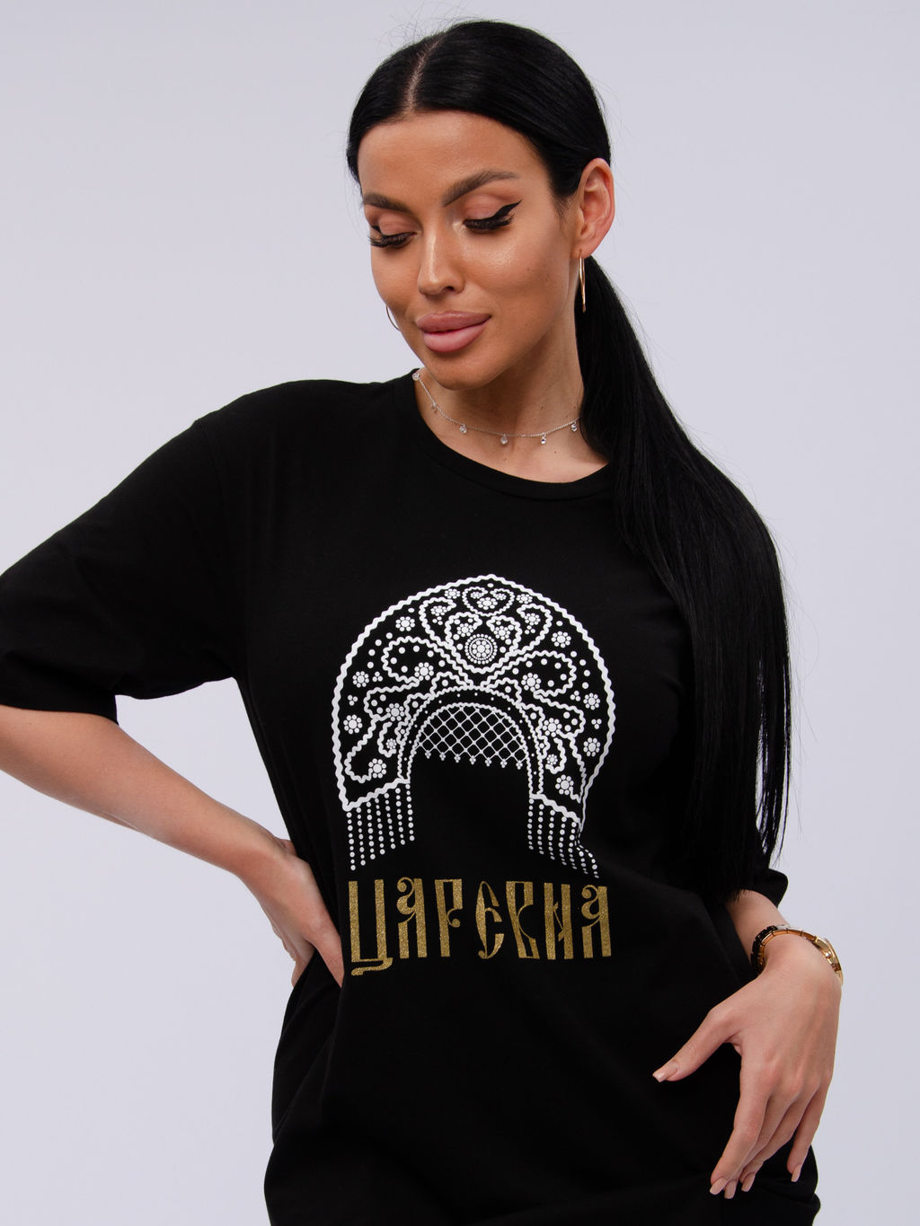 Сорочка "Царевна" чёрная, трикотаж