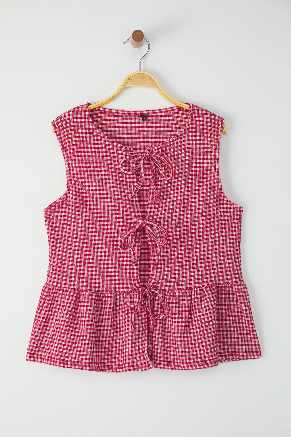 K?rm?z? Potikare Desenli Baglama Detayl? Kolsuz Esnek Orme Bluz TWOSS25BZ00410