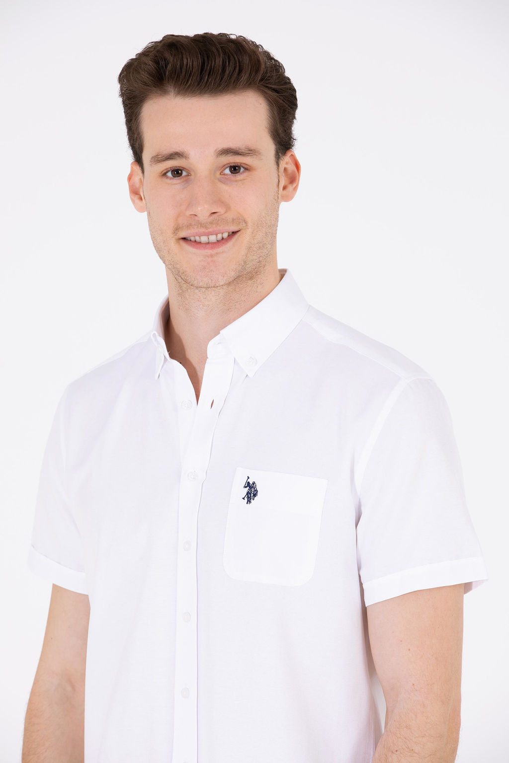 Мужская белая рубашка для рубашки с коротким рубашкой. - U.s. polo assn фото 2