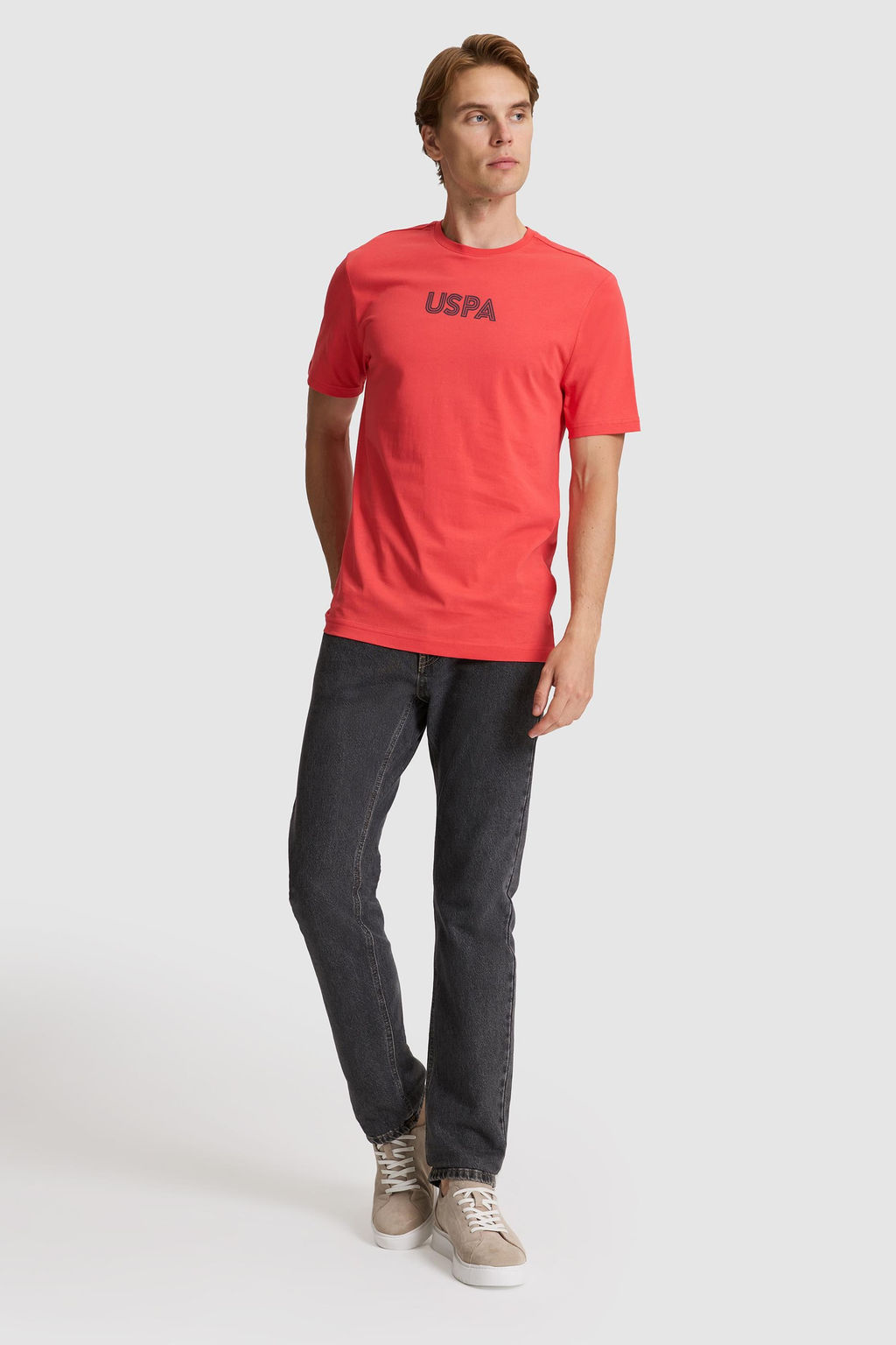 Erkek K_rm_z_ Regular Fit Bisiklet Yaka Basic Ti__rt