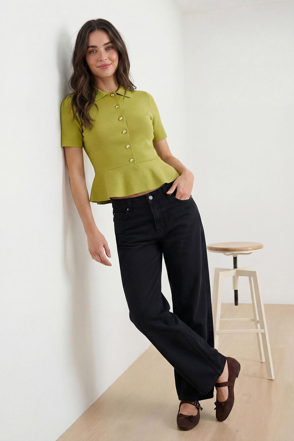 Murdum Peplum/Belden Oturmal? Dugme Detayl? Triko Bluz TWOSS26BZ00158 - Trendyolmilla фото 7