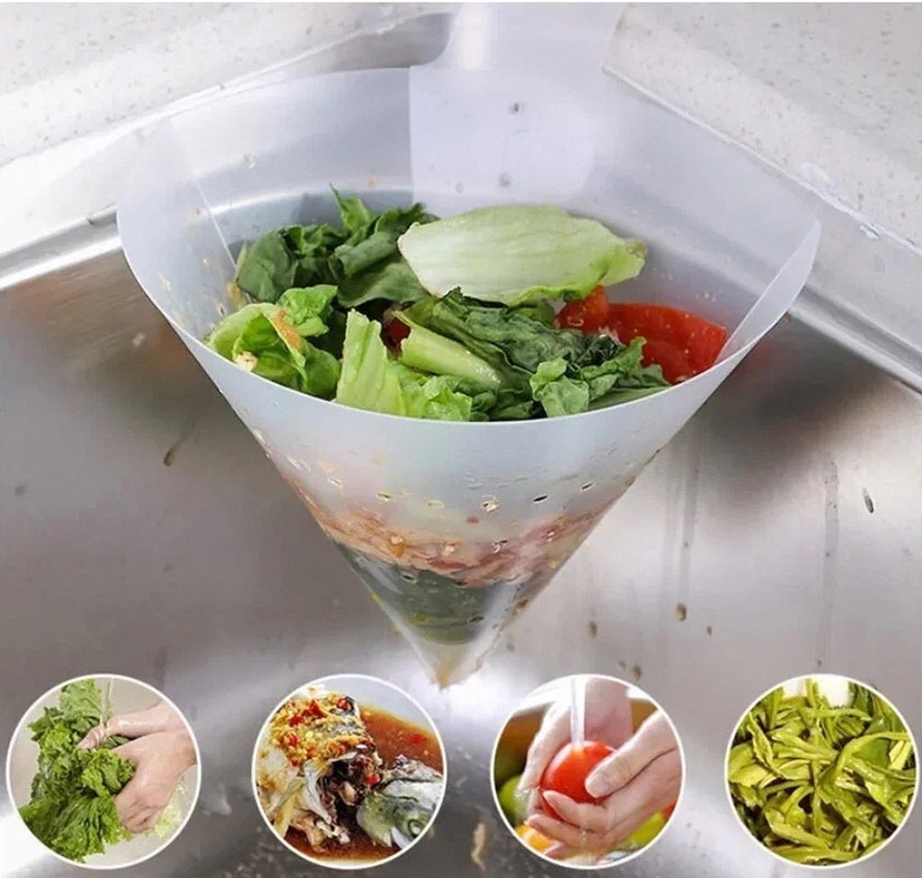 Фильтр-воронка для мусора и отходов в раковину, 18,5х12,5х15,5см, ПВХ, складная, на присоске, цвета микс, в п/эт упаковке (Китай) - Домашняя мода фото 8