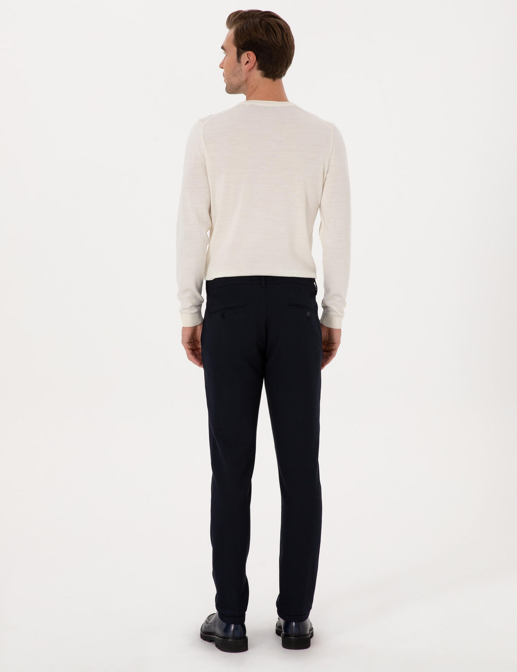 Lacivert Slim Fit Beli Ba_c_kl_ Kanvas Pantolon