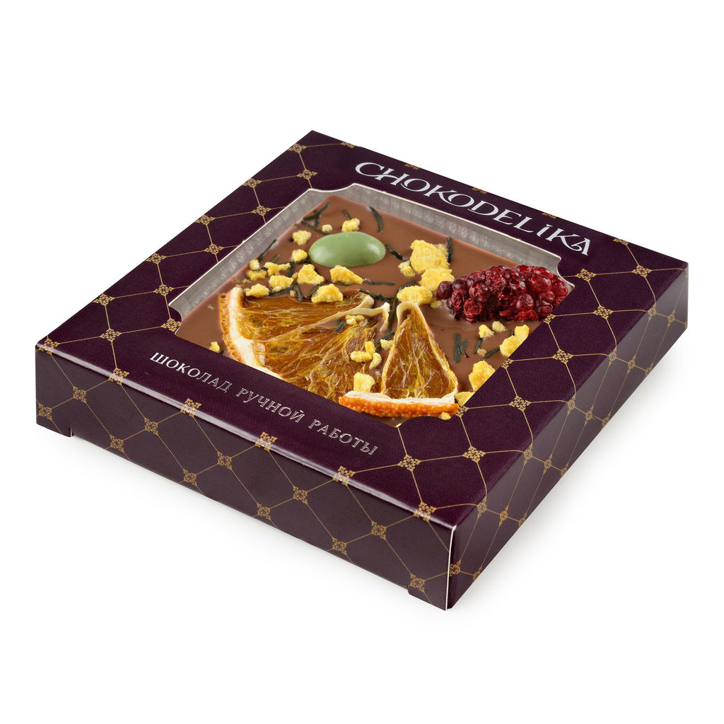 Шоколад молочный с украшением Ежевика и апельсин 35 гр - Chokodelika фото 2