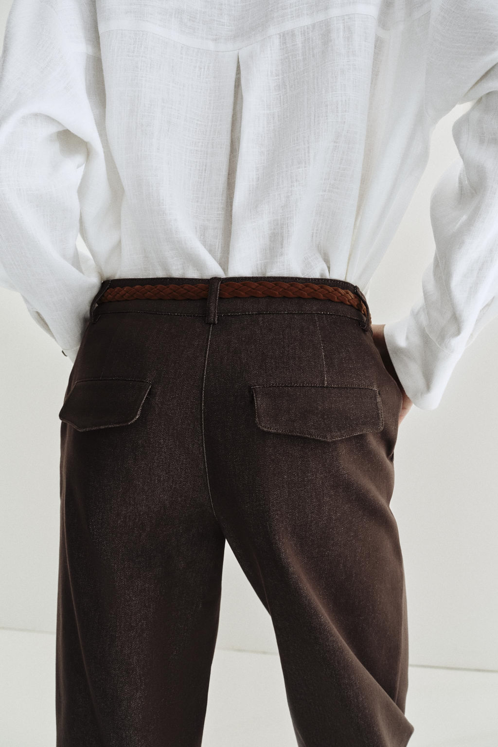PANTAL?N CHINO CINTUR?N TRENZADO / Marr?n - Zara фото 7