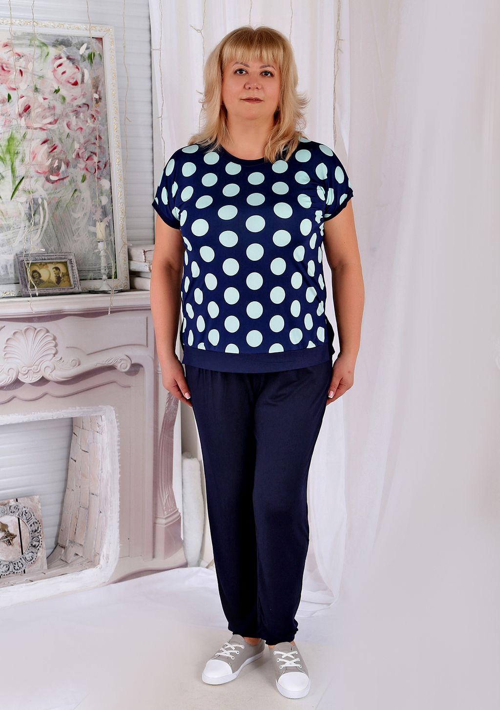 Футболка Красотка горох голубой - Марлен фото 2