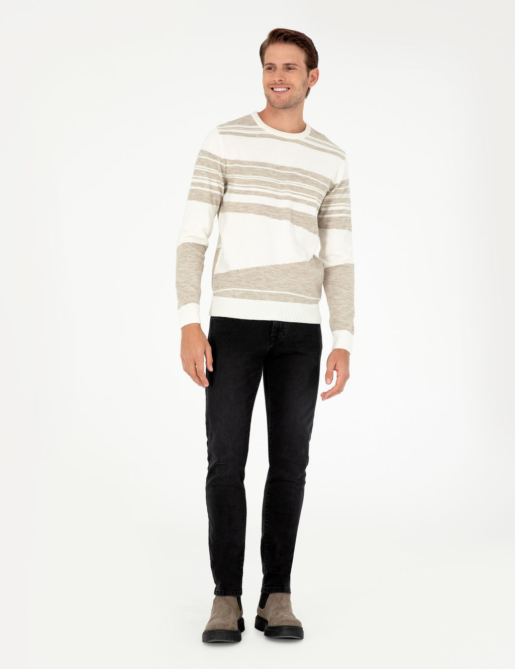 Kum Melanj Slim Fit Bisiklet Yaka Y_n Kar___ml_ Triko Kazak - Pierre cardin фото 4