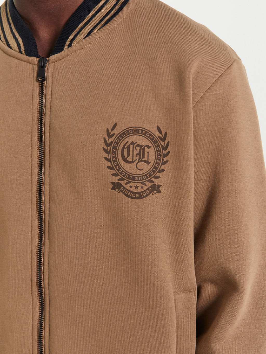 Толстовка мужска бежевая с принтом на груди сепия +печать 121187/1