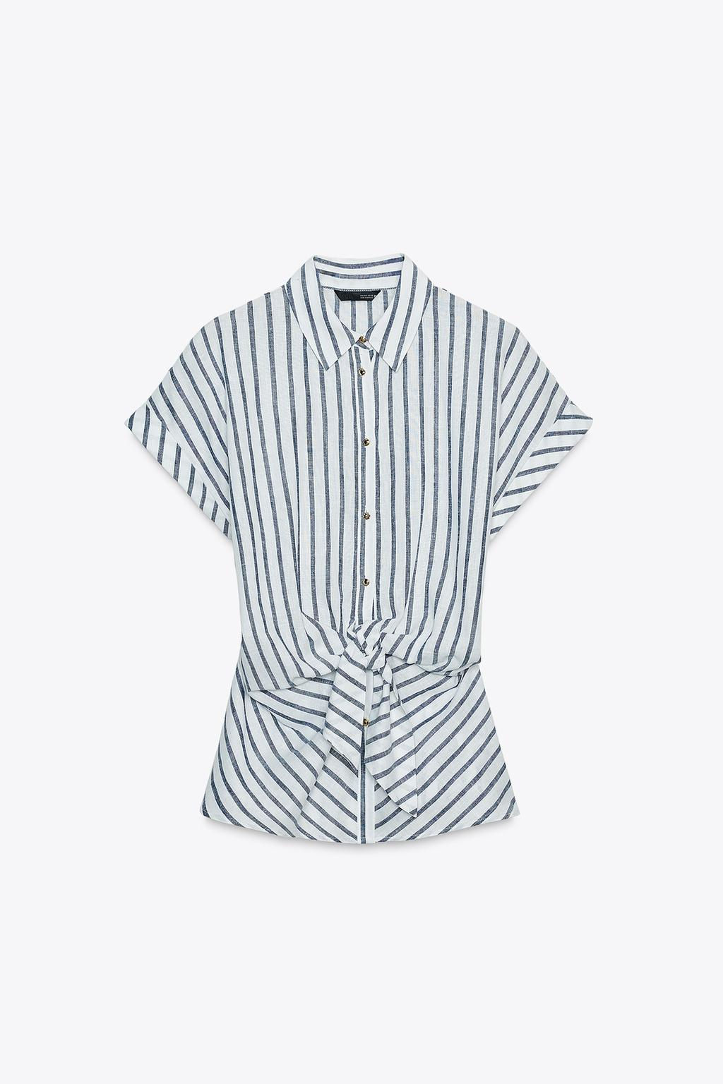 STRIPED KNOTTED LINEN BLEND SHIRT - Zara фото 6