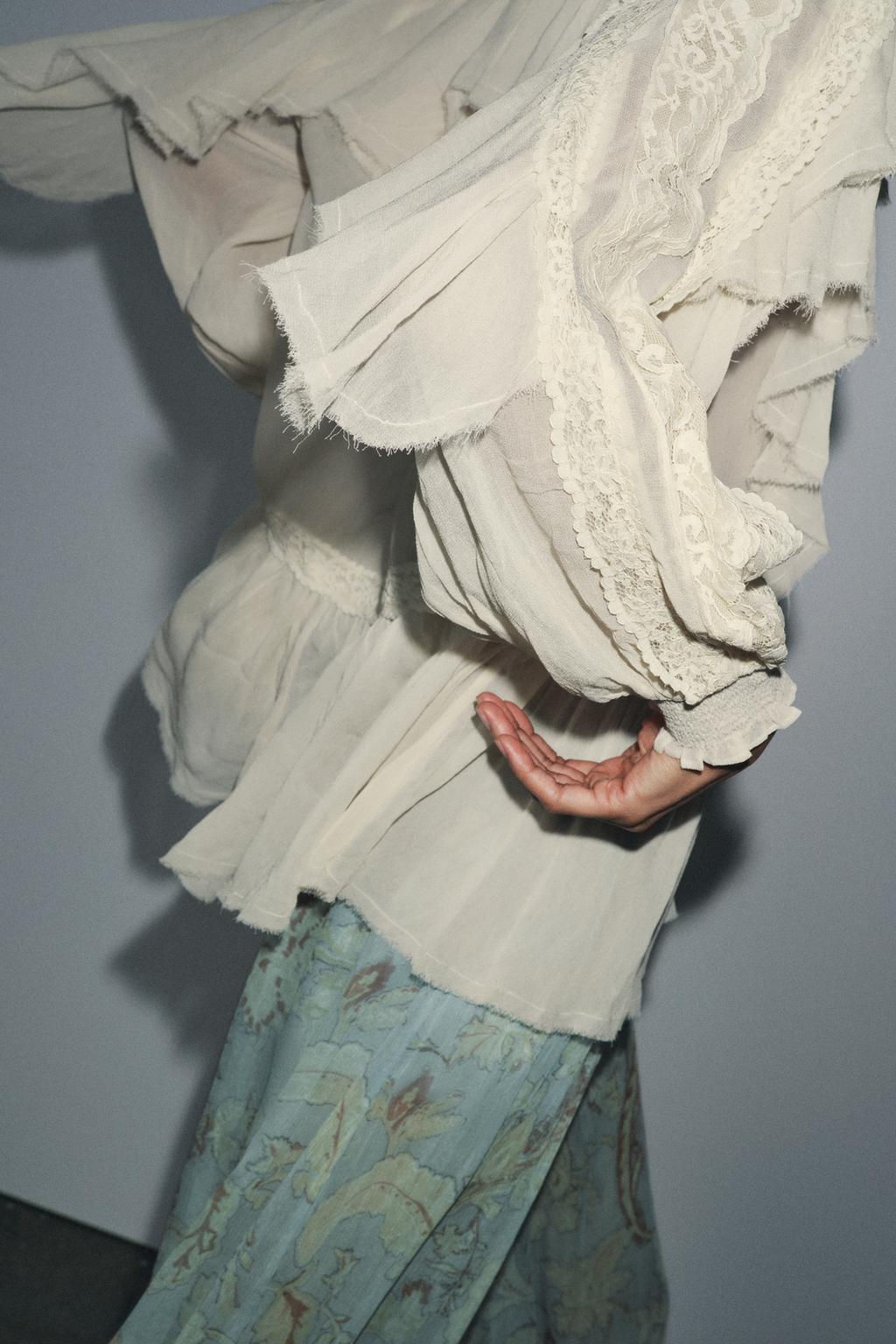 ZW COLLECTION LACE RUFFLE BLOUSE - Zara фото 5