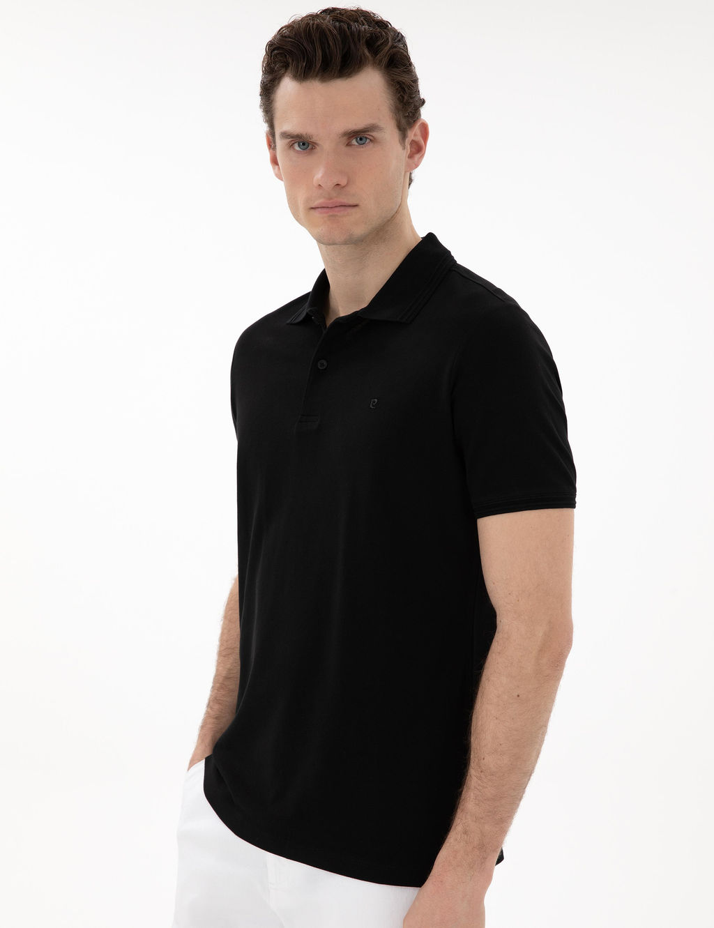 Siyah Regular Fit %100 Pamuk Polo Yaka Basic Ti__rt