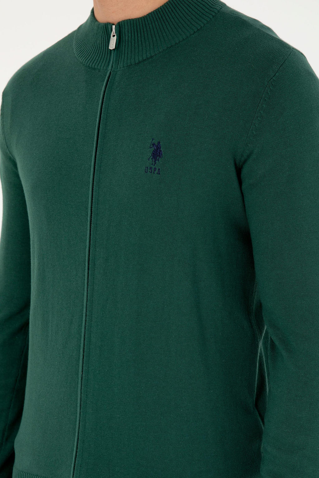 Мужской темно-зеленый базовый трикотажный кардиган - U.s. polo assn фото 7