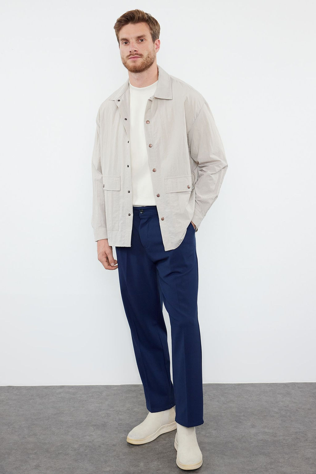 Lacivert Pileli Klasik Baggy Fit Kumas Pantolon TMNSS24PL00024