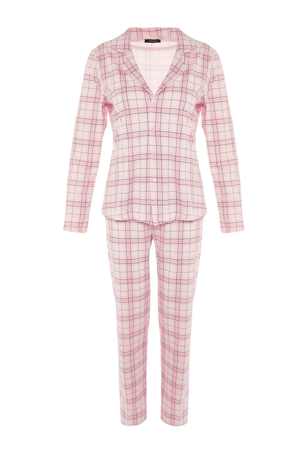 Trendyolmilla Bej %100 Pamuklu Ekoseli Orme Pijama Tak?m? THMAW20PT0266  фото 27