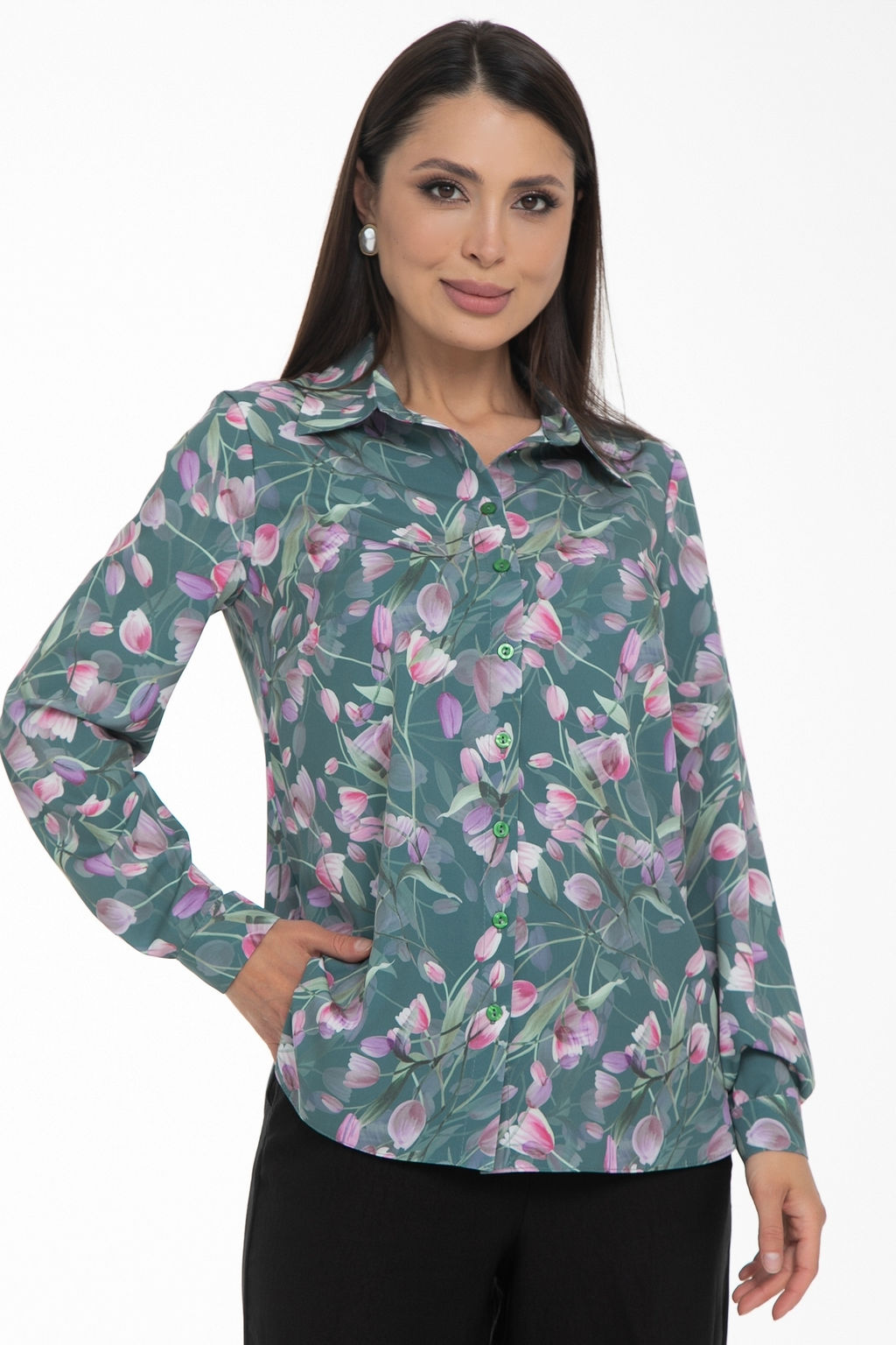 Рубашка Жаклин (тюльпаны, грин) - Diolche фото 3
