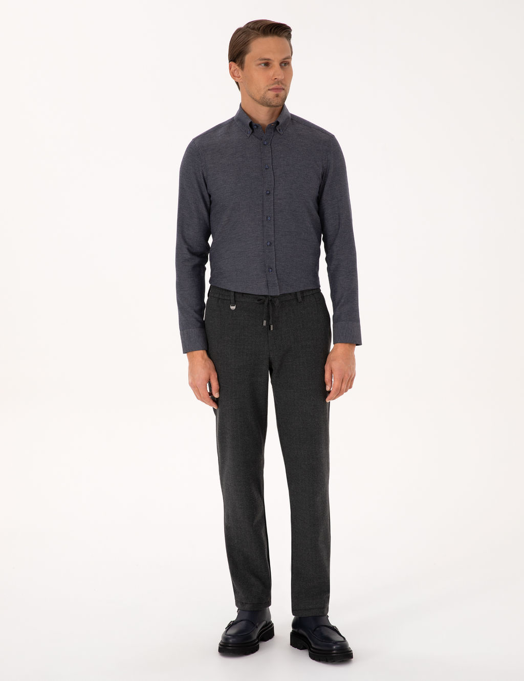 Lacivert Slim Fit Dokulu Uzun Kollu G_mlek