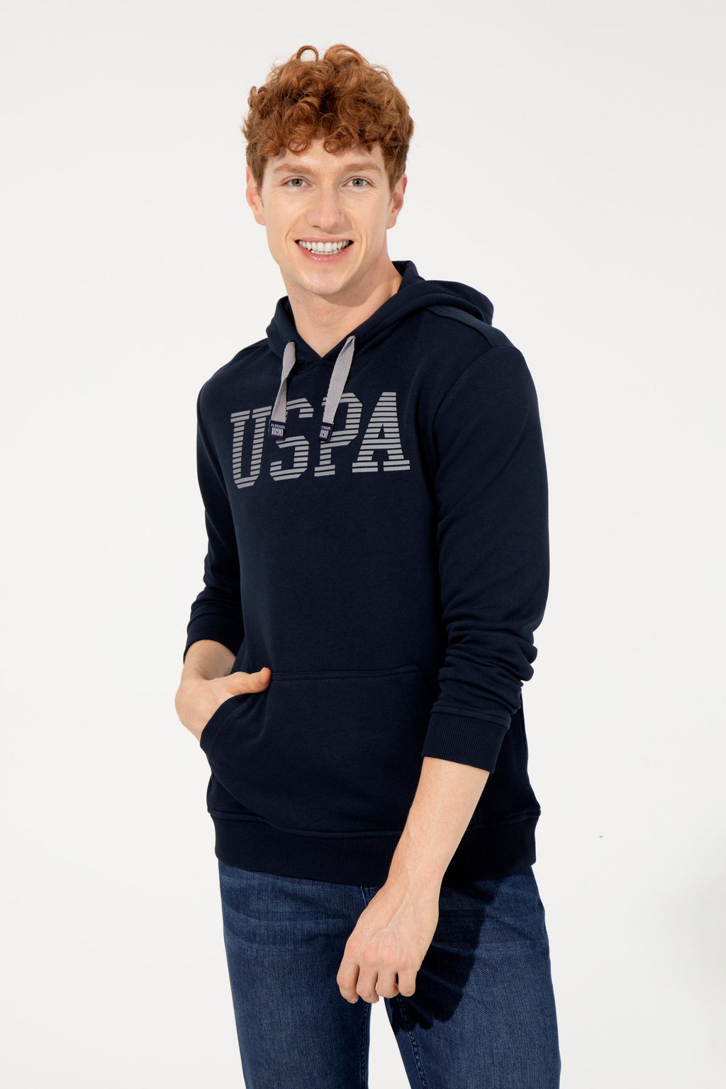 Erkek Lacivert Kap__onlu Basic Sweatshirt