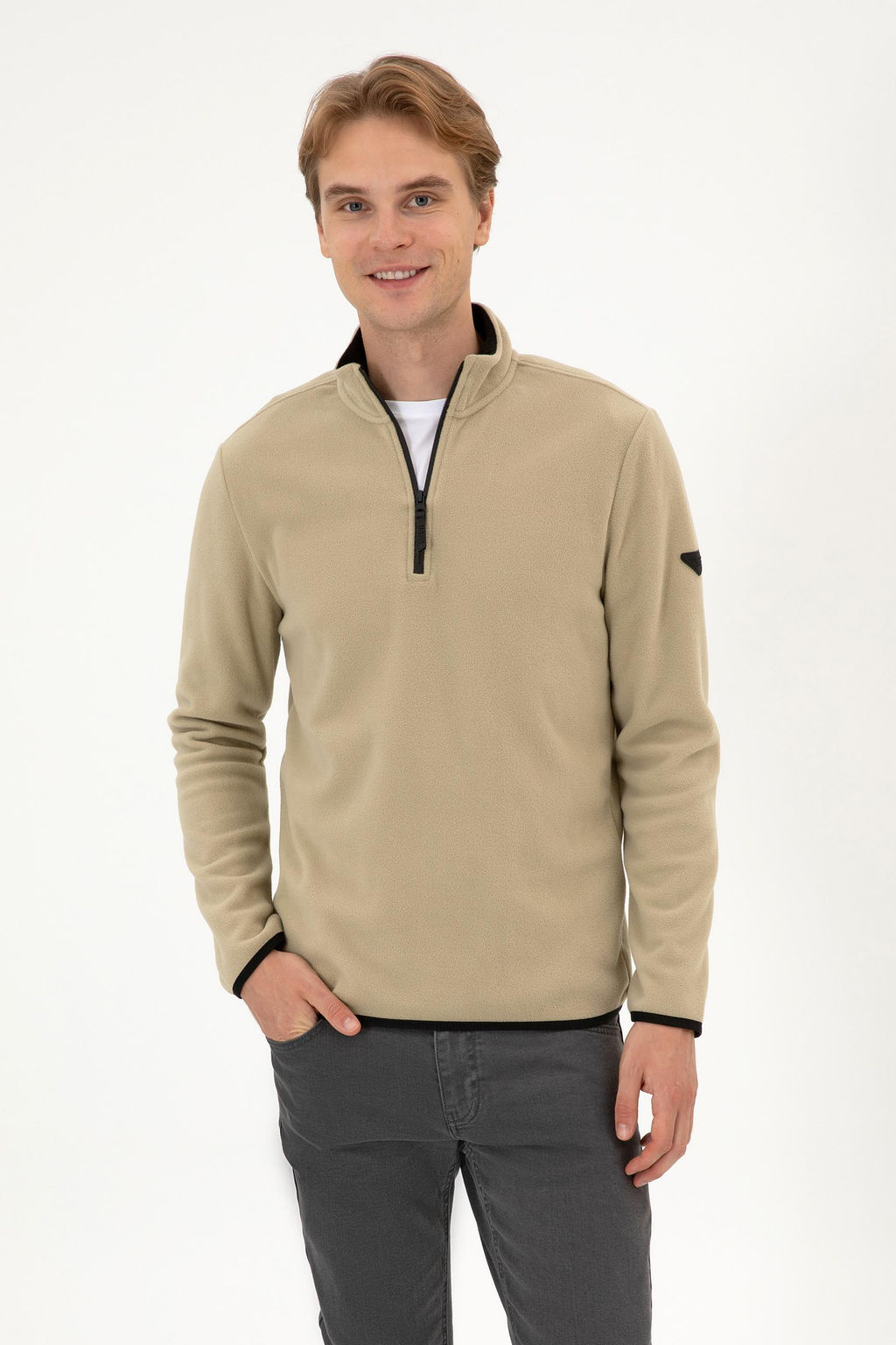 Erkek A__k Haki Basic Sweatshirt Sepette S_rpriz _ndirim