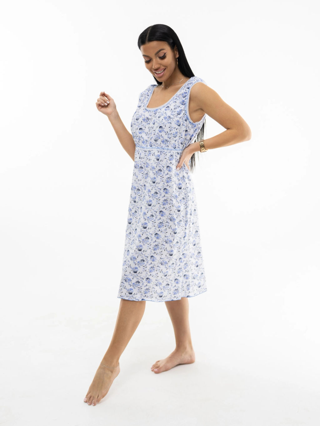 Ночная сорочка женская, цвет белый голубой