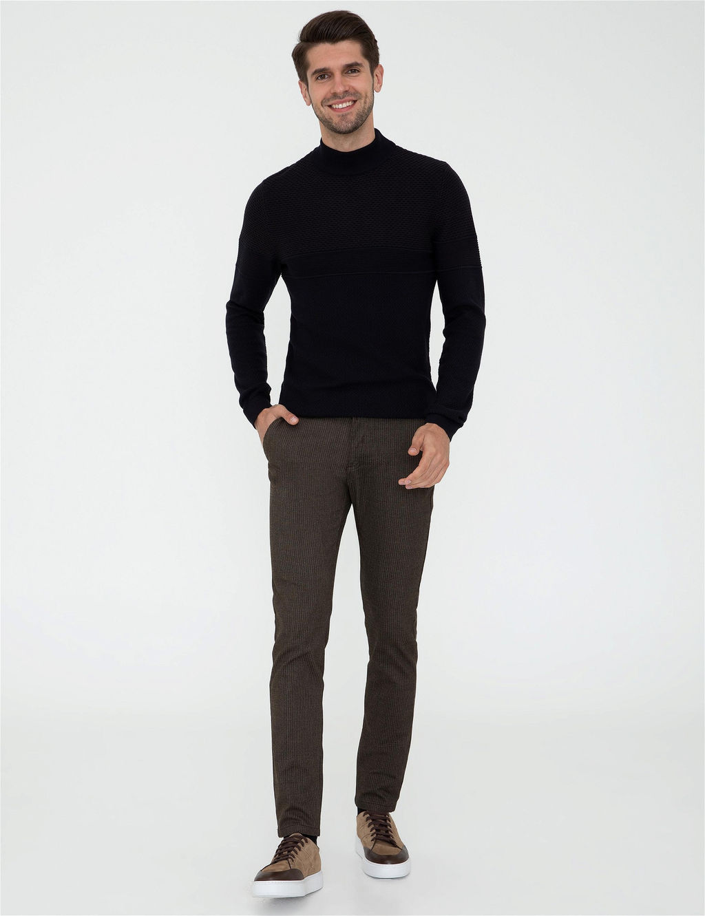 Lacivert Slim Fit Yar_m Bal_k__ Yaka Triko Kazak - Pierre cardin фото 5