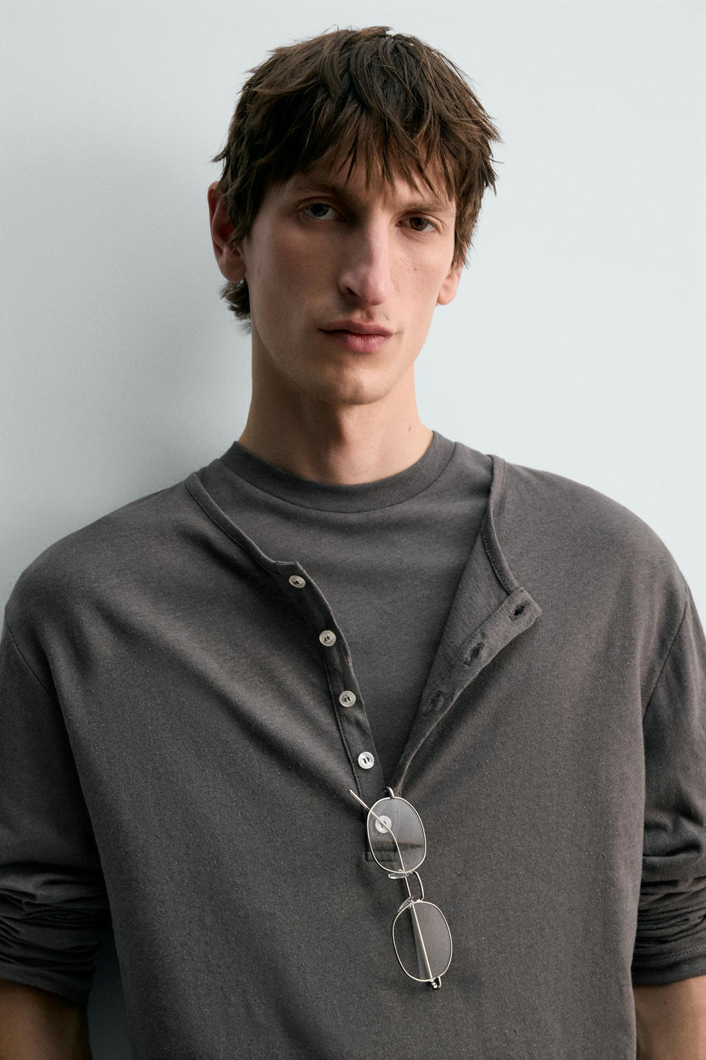 CAMISETA CUELLO PANADERO ALGOD?N - LINO LIMITED EDITION / Gris oscuro - Zara фото 6