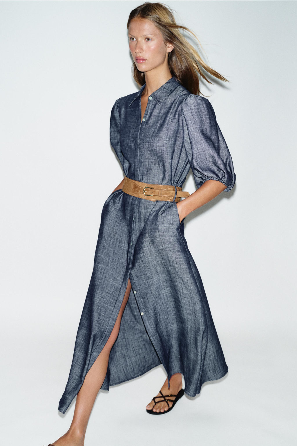VESTIDO MIDI CINTUR?N / ?ndigo - Zara фото 2